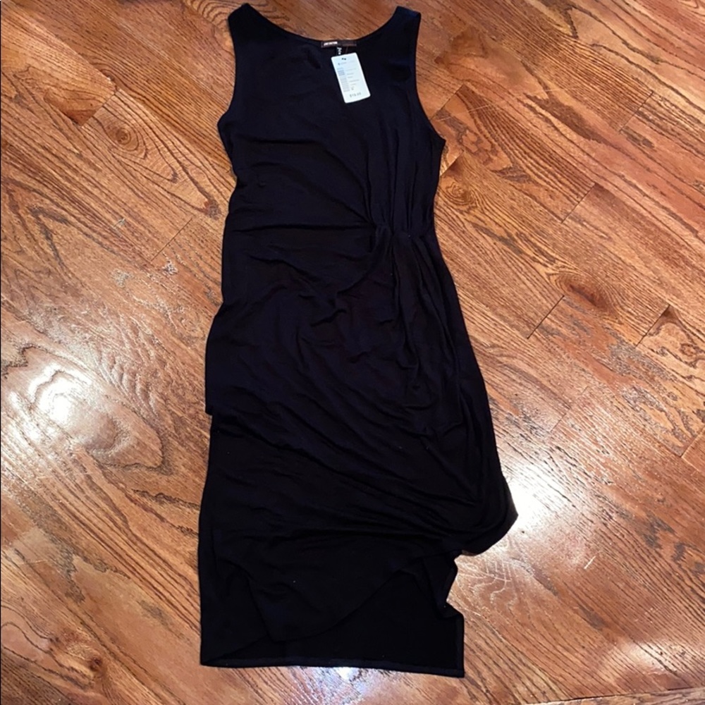 Black Side High Low Midi Dress with Side Ruching